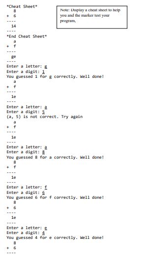 A single-player guessing game uses alphabets in place of digits to make a puzzle