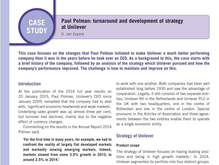 Paul Polman turnaround and development of strategy at Unilever