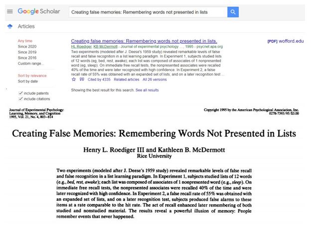Creating false memories Remembering words not presented in lists