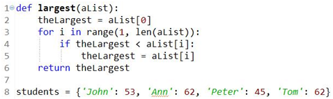 A function largest that takes a list of numbers as argument