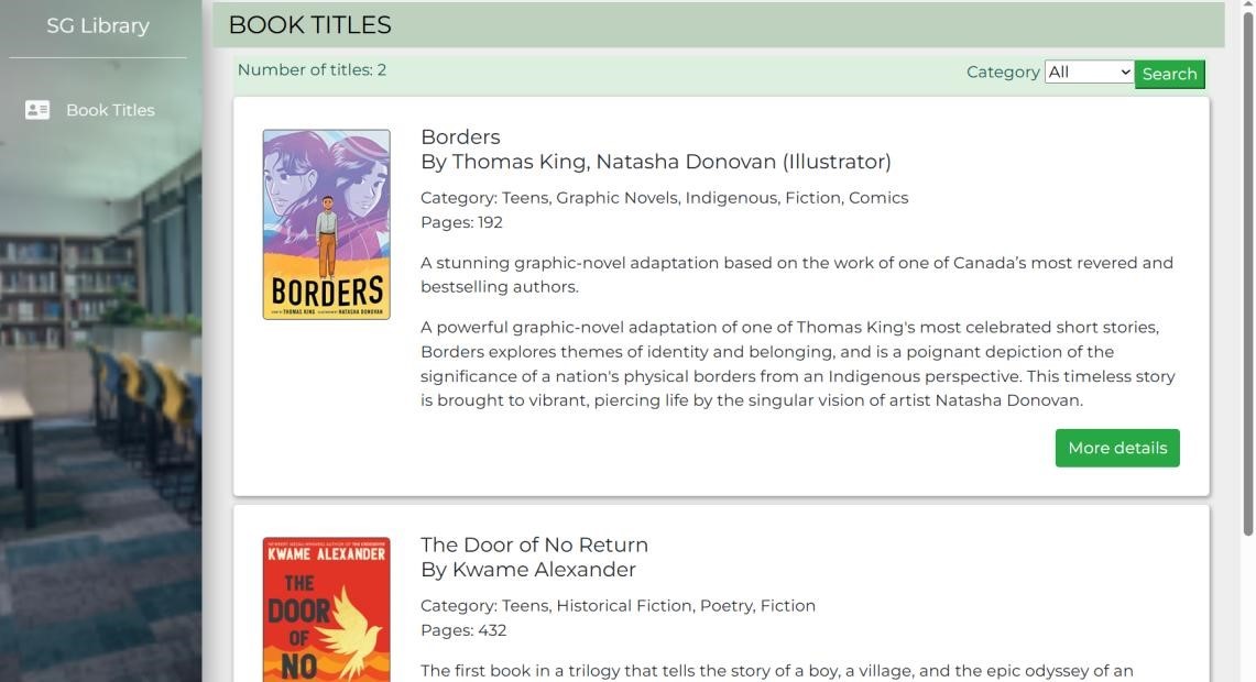 Book Titles page with only teens books