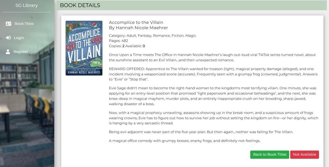 Modfified Book Details page for an unavailable book title