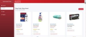 The Products page with average rating and review