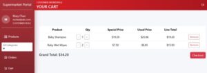 Cart page for customers