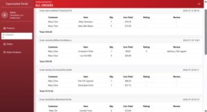 Order page for admin user